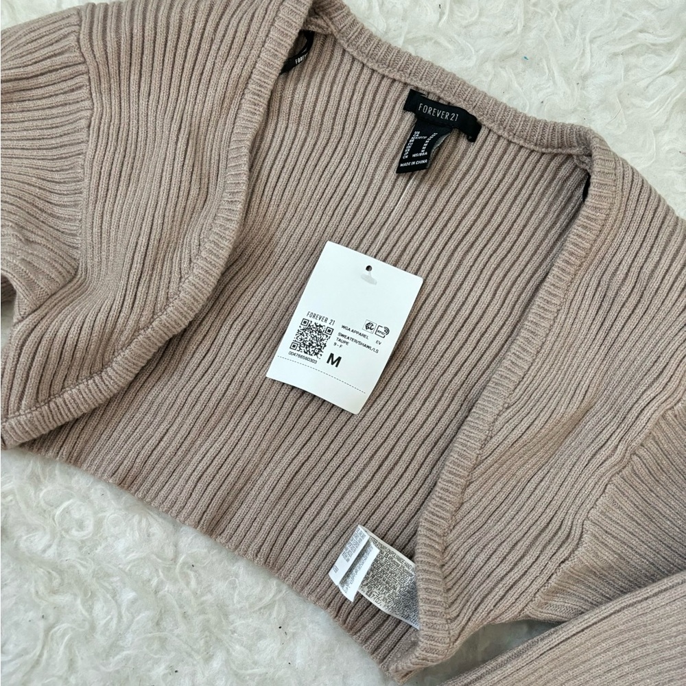 (BNWT) Forever21 Taupe / Neutral Bolero Knit Ribbed Shrug - Picture 3 of 3